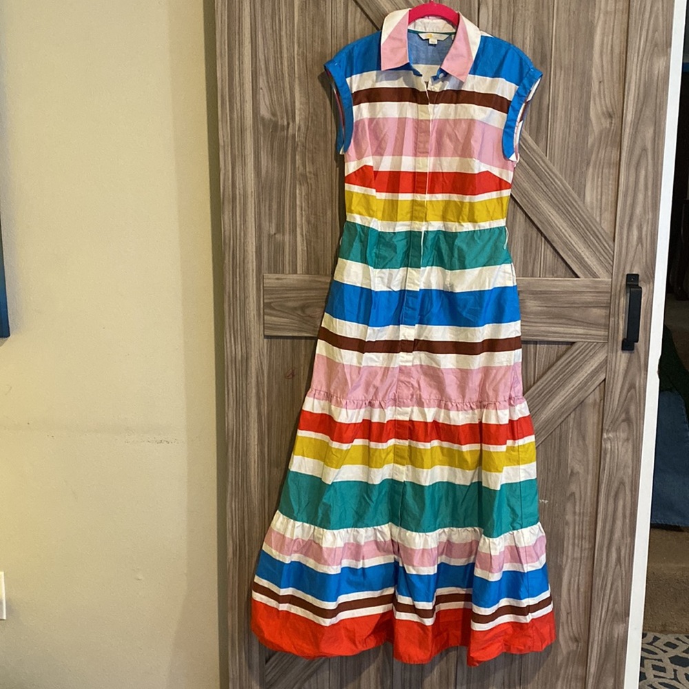 Boden Rainbow Striped Maxi Long Dress Button-down